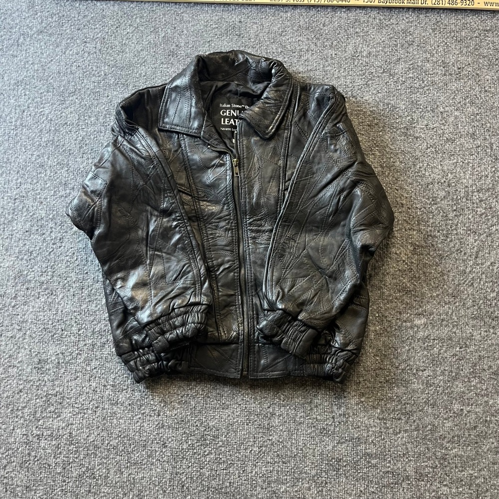 Navarre Leather Jacket Womens Size 8/9 Black Patchwork Leather Bomber Vintage